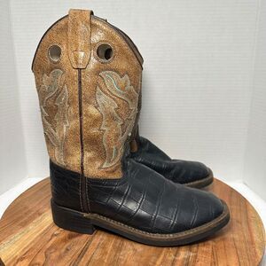 Old West Youth Size 2.0 Broad Square Toe Gator Print Cowboy Western Boots Rodeo